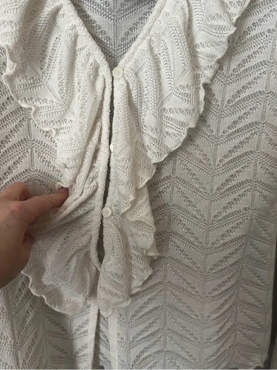 Loft Pointelle Ruffle Tie Cuff Top - Picture 6 of 9